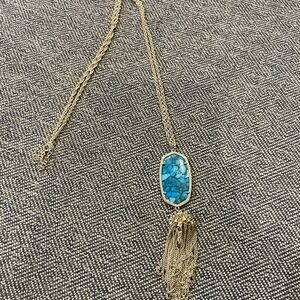 Kendra Scott Turquoise Pendant with tassel Necklace with Gold colored Chain
